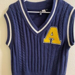 H&M Navy V-Neck Sweater‎ Vest with Yellow 'A'